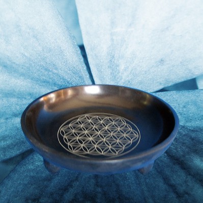 Soapstone bowl, black with flower of life