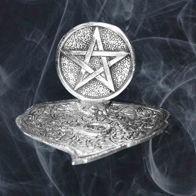 Incense holder, metal leaf with pentagram