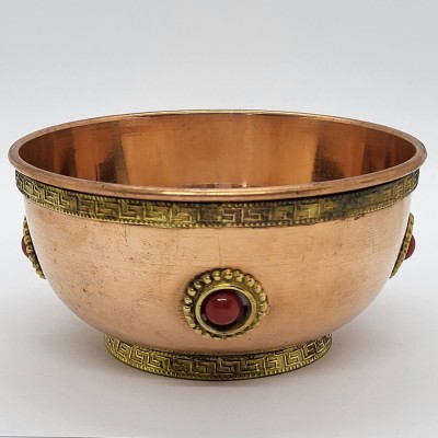 Incense burner Copper bowl with red stones