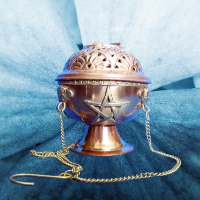Swivel copper incense burner with pentagram