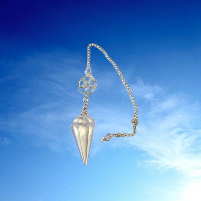Rock Crystal Pendulum crystal faceted with Pentagram chain