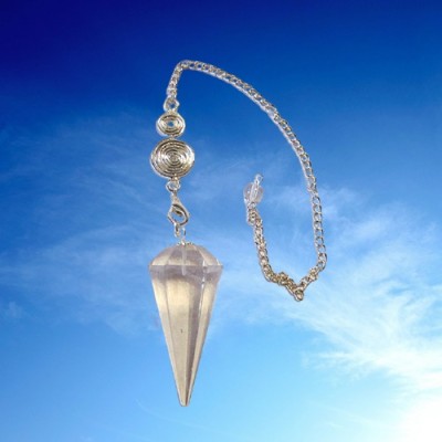 Rock Crystal Pendulum crystal faceted with Reiki chain