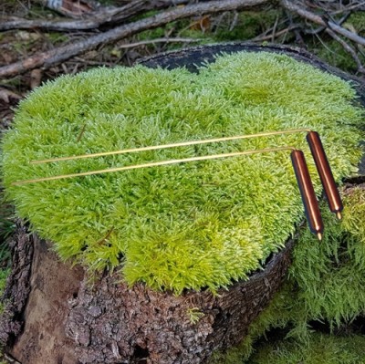 Dowsing rod made of brass with copper handle