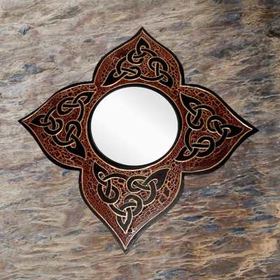 Mirror flower outline with celtic knot brown