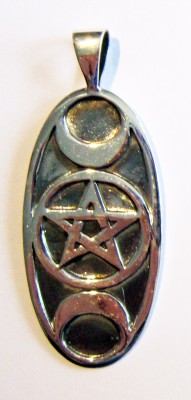 Silber-Anhänger Triple Moon mit Pentagramm
