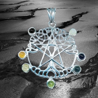 Pendentif Pentagram Arbre de Vie avec des pierres de chakra