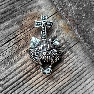 Stainless steel pendant Wolf head 3D