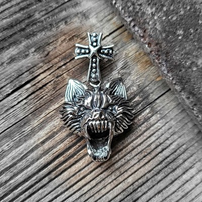 Pendentif en acier inoxydable Tête de loup 3D