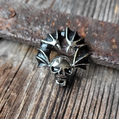 Stainless steel pendant Bat Wings with Skull 3D