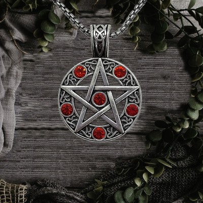 Pentagram necklace with blood red stones