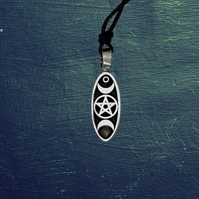 Pewter Pendant Triple Moon with pentagram