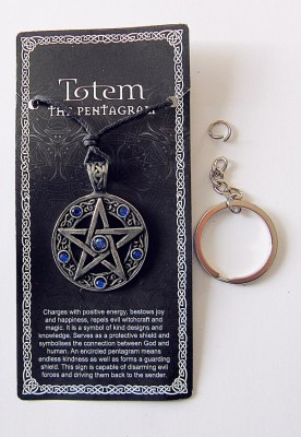 Zinn-Anhänger Pentagramm mit blauen Steinen