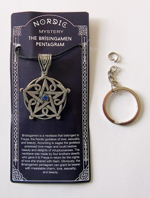 Zinn-Anhänger Brisingamen Pentagramm mit blauem Stein