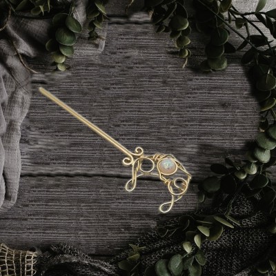 Hair stick, hairpin crescent moon with stone