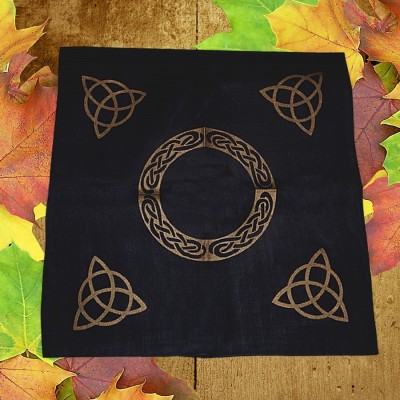 Black altar cloth with golden triquetta