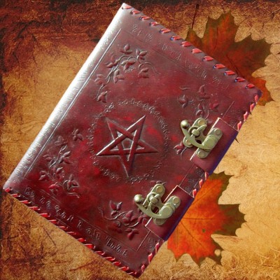 Book of Shadows with leather cover and brass fittings