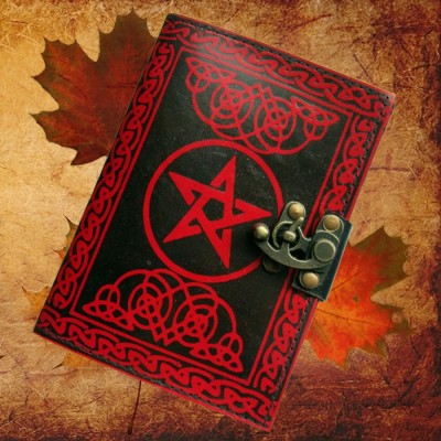 Book of Shadows pentagram red with brass fittings