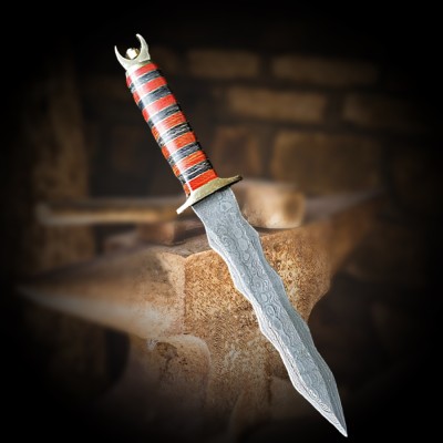 Damascus dagger with wave blade