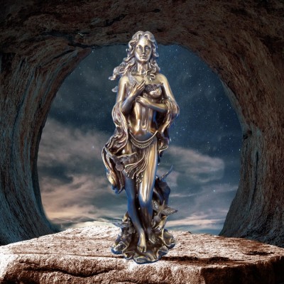 Dea dell'Amore Afrodite, Venere, Figura in poliresina bronzata