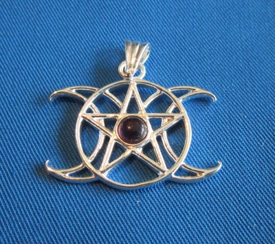 Anhänger Pentagramm Dreifacher Mond mit Stein