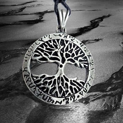 Pewter pendant Tree of Life with witch writing (Theban Alphabet)