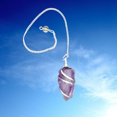 Amethyst Pendulum nature with silverplated metal spiral