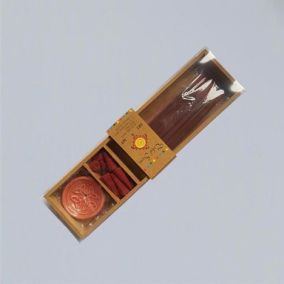 Wooden box with incense sticks, incense cones and holder, Rose