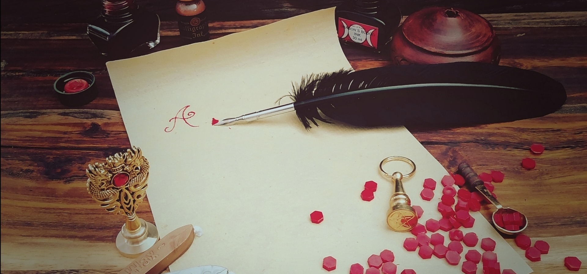 Kalligraphie, Schreibfedern, Tinten und Siegel