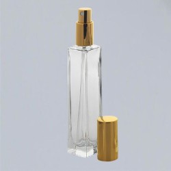 Frasco de perfume transparente con pulverizador dorado 50 ml