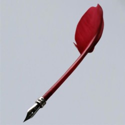 Feather quill with metal nib, red