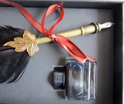 Penna piuma calligrafica Set con puntale in metallo e gambo in ottone