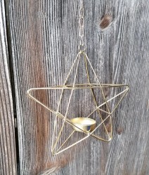 Photophore pentagramme suspendu doré
