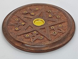 Incense stick holder round, pentagram with decorations