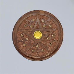 Incense stick holder round, pentagram with decorations