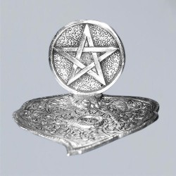 Incense holder, metal leaf with pentagram