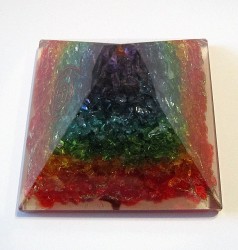 Orgonite pyramid with rainbow with mixed stones
