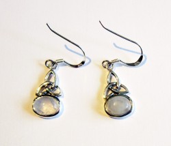 Silver earrings Triqueta (Triquetta, Triquetra) with rainbow moonstone, 1 pair