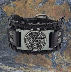 Bracelet en cuir avec pentagramme Tetragrammaton