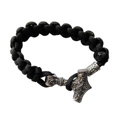 Bracciale di sopravvivenza Asatru con il martello di Thor Mjölnir