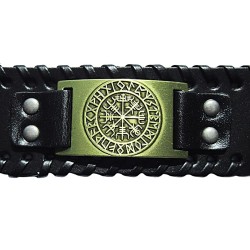 Pulsera de cuero brújula vikinga, Aegishjalmur Símbolo de protección