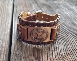 Pulsera de cuero Árbol de la Vida / Árbol del Mundo (Yggdrasil)