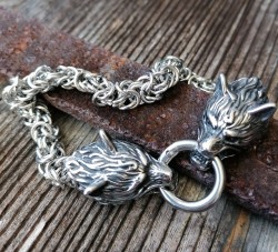 Viking bracelet with Fenris wolves