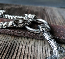 collana in acciaio inossidabile Martello di Thor Catena del re Jarl con i lupi Geri e Freki