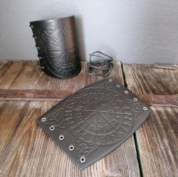 Leather bracers set with Viking compas