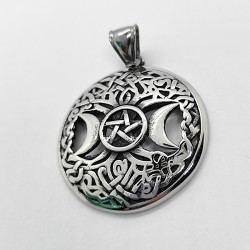 Stainless steel pendant tree of life triple moon
