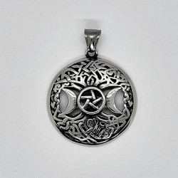 Stainless steel pendant tree of life triple moon