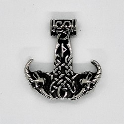 Stainless steel pendant Thor's hammer with goat skull