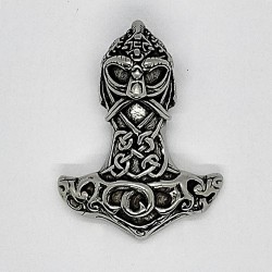 Stainless steel pendant Thor's hammer Mjölnir with helmet