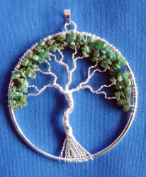 Pendant lucky tree silver plated with aventurine
