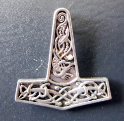 Pendant Thor's hammer with knot pattern, silver plated